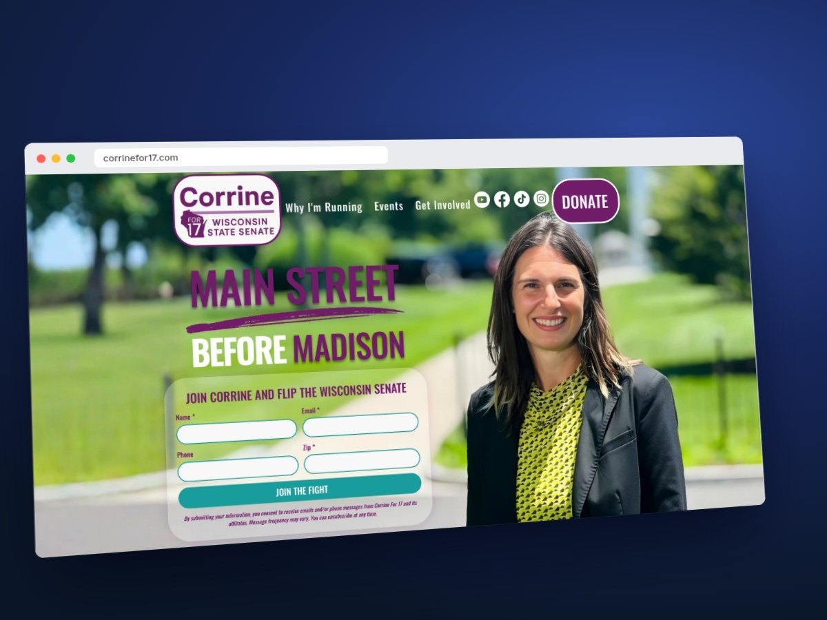 Campaign website E3N designed for Corrine Hendrickson, Wisconsin State Senate District 17